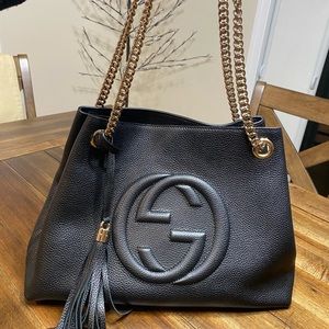 Gucci Soho Chain Strap Shoulder Bag Black Leather Medium